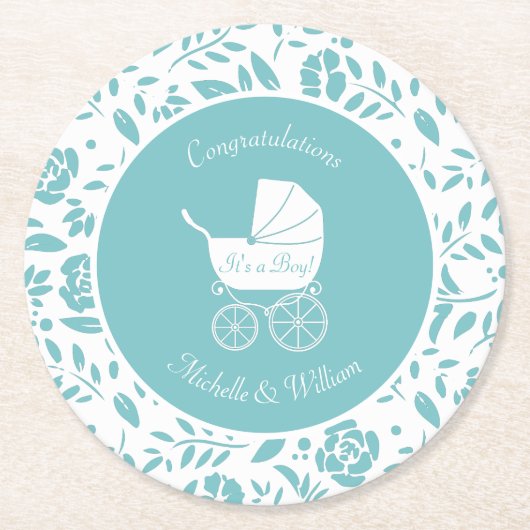 ヴィンテージ車用ベビーシャワー ラウンドペーパーコースター (正面)