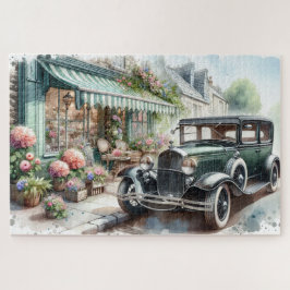 ヴィンテージ車魅力的と花屋の水彩画 ジグソーパズル