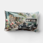 ヴィンテージ車魅力的と花屋の水彩画 ランバークッション (裏面)
