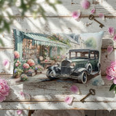 ヴィンテージ車魅力的と花屋の水彩画 ランバークッション