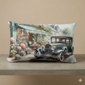 ヴィンテージ車魅力的と花屋の水彩画 ランバークッション