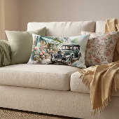 ヴィンテージ車魅力的と花屋の水彩画 ランバークッション