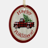 ヴィンテージ車 |刺しゅうフープのクリスマス セラミックオーナメント (右)