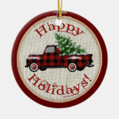 ヴィンテージ車 |刺しゅうフープのクリスマス セラミックオーナメント (正面)