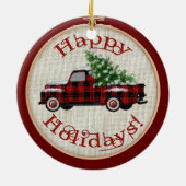 ヴィンテージ車 |刺しゅうフープのクリスマス セラミックオーナメント (裏面)