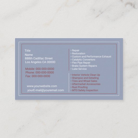 ヴィンテージ車 名刺 (裏面)