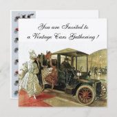 ヴィンテージ車、自動修復2、赤い黄色の金ゴールド 招待状 (正面/裏面)
