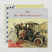 ヴィンテージ車、自動復元2、赤い黄色の灰色 案内状 (正面/裏面)