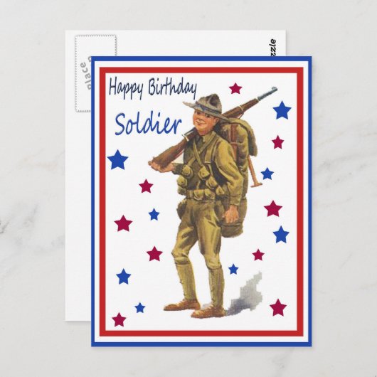 ヴィンテージ軍隊ハッピーバースデーの兵士はがき ポストカード (正面/裏面)