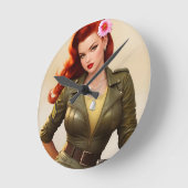 ヴィンテージ軍隊ピンナップ壁時計 ラウンド壁時計 (傾斜)