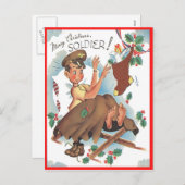 ヴィンテージ軍隊メリークリスマスソルジャーハガキ シーズンポストカード (正面/裏面)