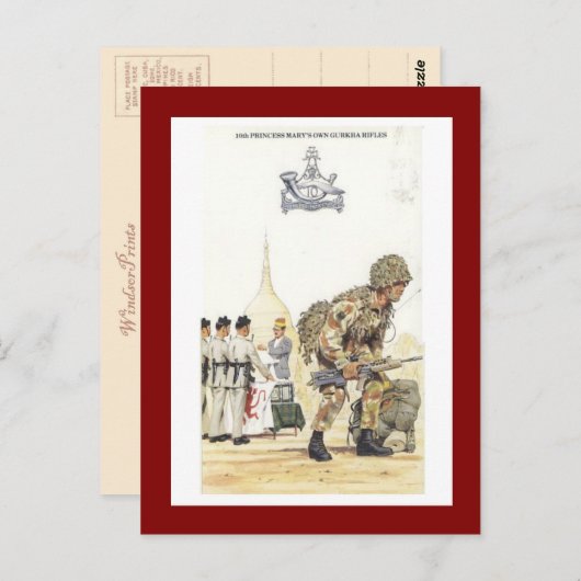 ヴィンテージ軍隊ユニフォーム、第10回グルカライフル ポストカード (正面/裏面)