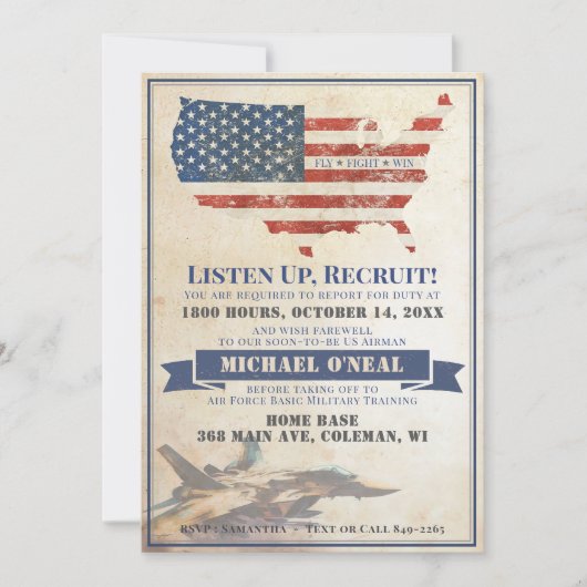 ヴィンテージ軍隊旗空軍行遠くにパーティー 招待状 (正面)