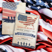 ヴィンテージ軍隊米国旗の兵士が行く遠くにパーティー 招待状