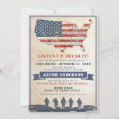 ヴィンテージ軍隊米国旗の兵士が行く遠くにパーティー 招待状 (正面)