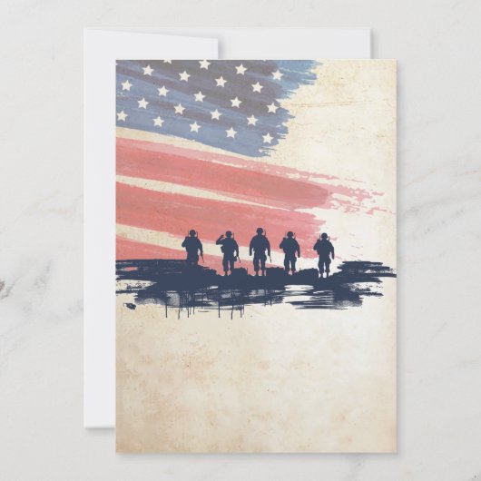 ヴィンテージ軍隊米国旗の兵士が行く遠くにパーティー 招待状 (裏面)