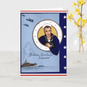 ヴィンテージ軍隊誕生日あいさつセーラーカード カード (黄色い花)