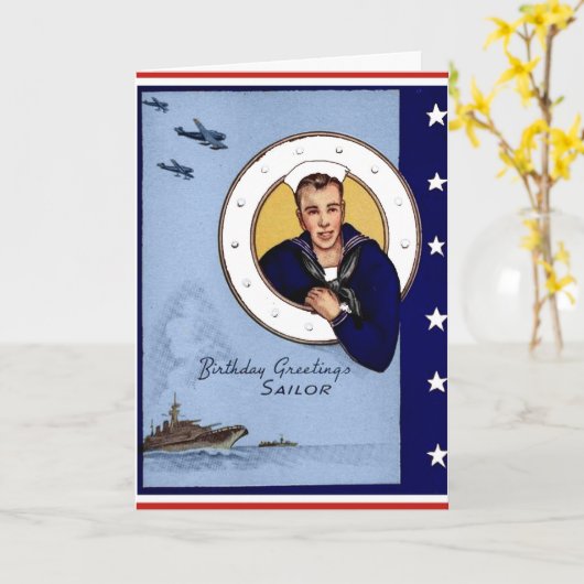 ヴィンテージ軍隊誕生日あいさつセーラーカード カード (黄色い花)