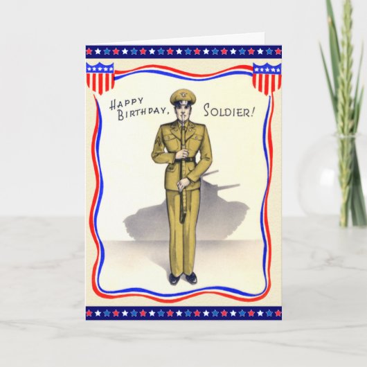 ヴィンテージ軍隊誕生日カード カード (正面)