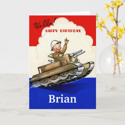 ヴィンテージ軍隊誕生日カード カード (黄色い花)