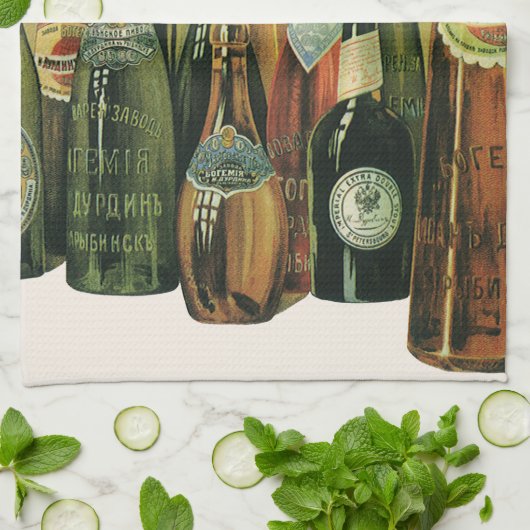 ヴィンテージ輸入ビールボトル、アルコール、飲料 キッチンタオル (折り畳み)