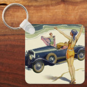 ヴィンテージ輸送用コンバーチブルカーオンビーチ キーホルダー (正面)
