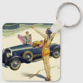 ヴィンテージ輸送用コンバーチブルカーオンビーチ キーホルダー (裏面)