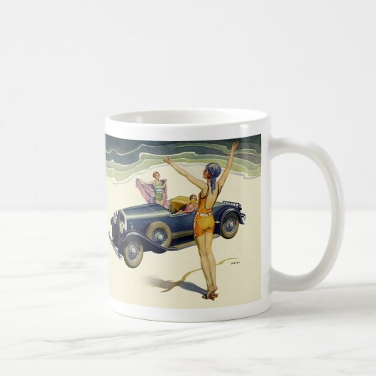 ヴィンテージ輸送用コンバーチブルカーオンビーチ コーヒーマグカップ (右)