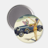 ヴィンテージ輸送用コンバーチブルカーオンビーチ マグネット (正面/裏面)