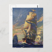 ヴィンテージ輸送、クリッパー船で海 ポストカード (正面/裏面)