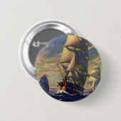 ヴィンテージ輸送、クリッパー船で海 缶バッジ (正面&裏面)