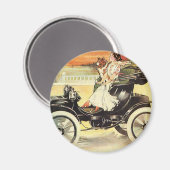 ヴィンテージ輸送、コンバーチブルカーの女性 マグネット (正面/裏面)