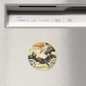 ヴィンテージ輸送、コンバーチブルカーの女性 マグネット (インサイチュ (食洗機))