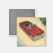 ヴィンテージ輸送、レッドコンバーチブルカービーチ マグネット (正面/裏面)