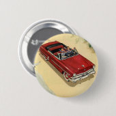 ヴィンテージ輸送、レッドコンバーチブルカービーチ 缶バッジ (正面&裏面)