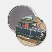 ヴィンテージ輸送、海による波止場上の車 マグネット (正面/裏面)