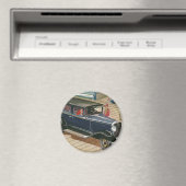 ヴィンテージ輸送、海による波止場上の車 マグネット (インサイチュ (食洗機))