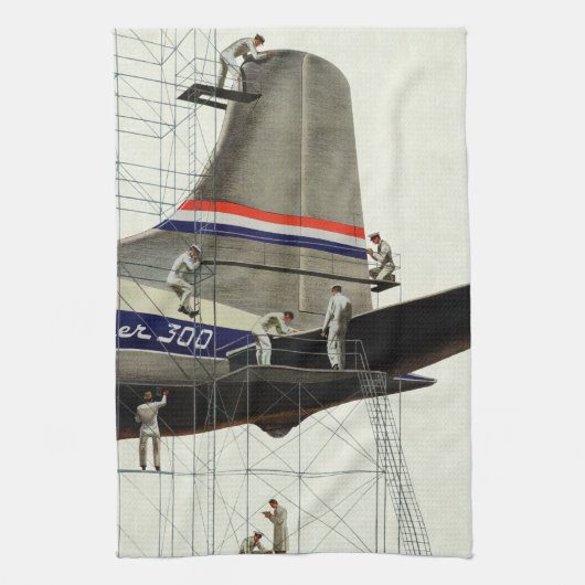 ヴィンテージ輸送、航空機の整備 キッチンタオル (縦)