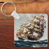 ヴィンテージ輸送、荒海のクリッパー船 キーホルダー (正面)