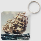 ヴィンテージ輸送、荒海のクリッパー船 キーホルダー (裏面)