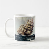 ヴィンテージ輸送、荒海のクリッパー船 コーヒーマグカップ (左)
