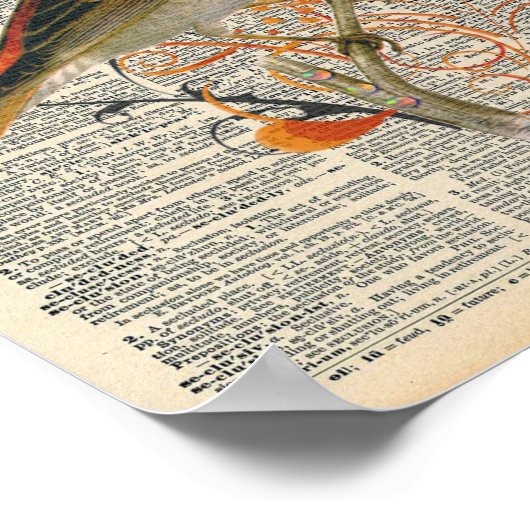 ヴィンテージ辞書かわいらしアートレッドオレンジバード ポスター (角)