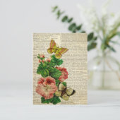 ヴィンテージ辞書のページの蝶花の芸術 ポストカード (スタンド正面)