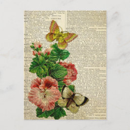 ヴィンテージ辞書のページの蝶花の芸術 ポストカード