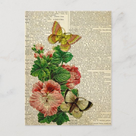 ヴィンテージ辞書のページの蝶花の芸術 ポストカード (正面)