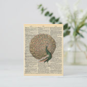 ヴィンテージ辞書アートビューティフルピーコックバード ポストカード (スタンド正面)