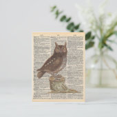 ヴィンテージ辞書アートブラウンフクロウ ポストカード (スタンド正面)