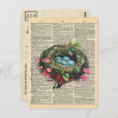 ヴィンテージ辞書アートブルーロビンズエッグインネスト ポストカード (正面/裏面)