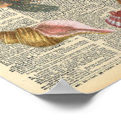 ヴィンテージ辞書アートライオンの魚とビーチシェル ポスター (角)