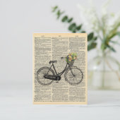 ヴィンテージ辞書アート花付き自転車 ポストカード (スタンド正面)